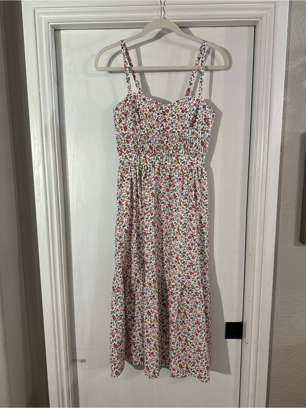 Reformation White Midi Dress with Multicolor Floral Print